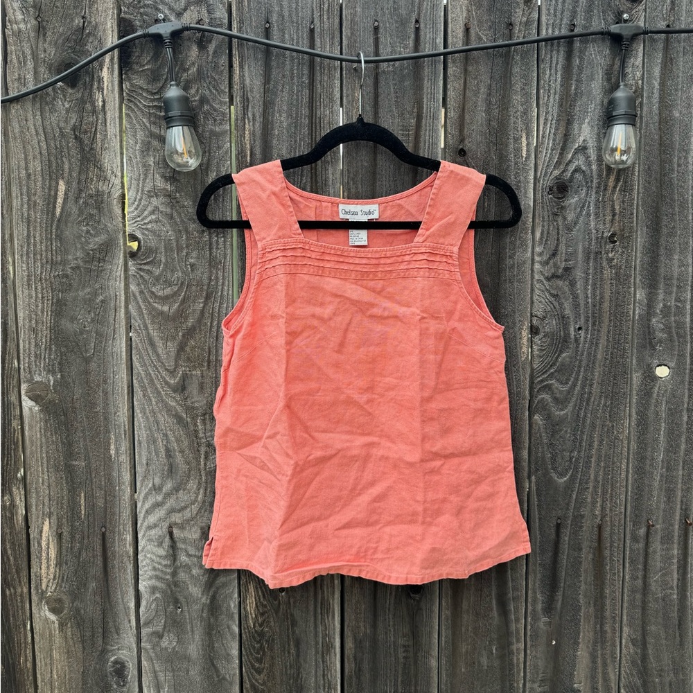 Chelsea Studio Orange Linen Sleeveless Tank Top Blouse with Ruffles 6